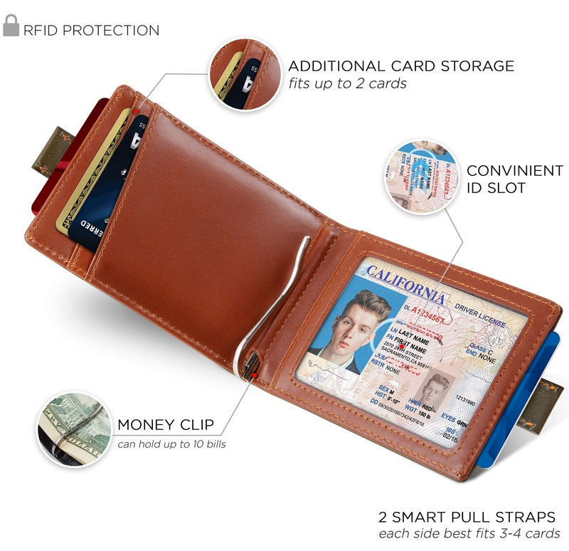 SERMAN BRANDS RFID Blocking Slim Money Clip Wallet â€“ Leather Bifold Front Pocket Minimalist Mens Wallet with Money Clip for Men, Small Credit Card Holder Wallet - Travel Wallet with Gift Box - Image 3